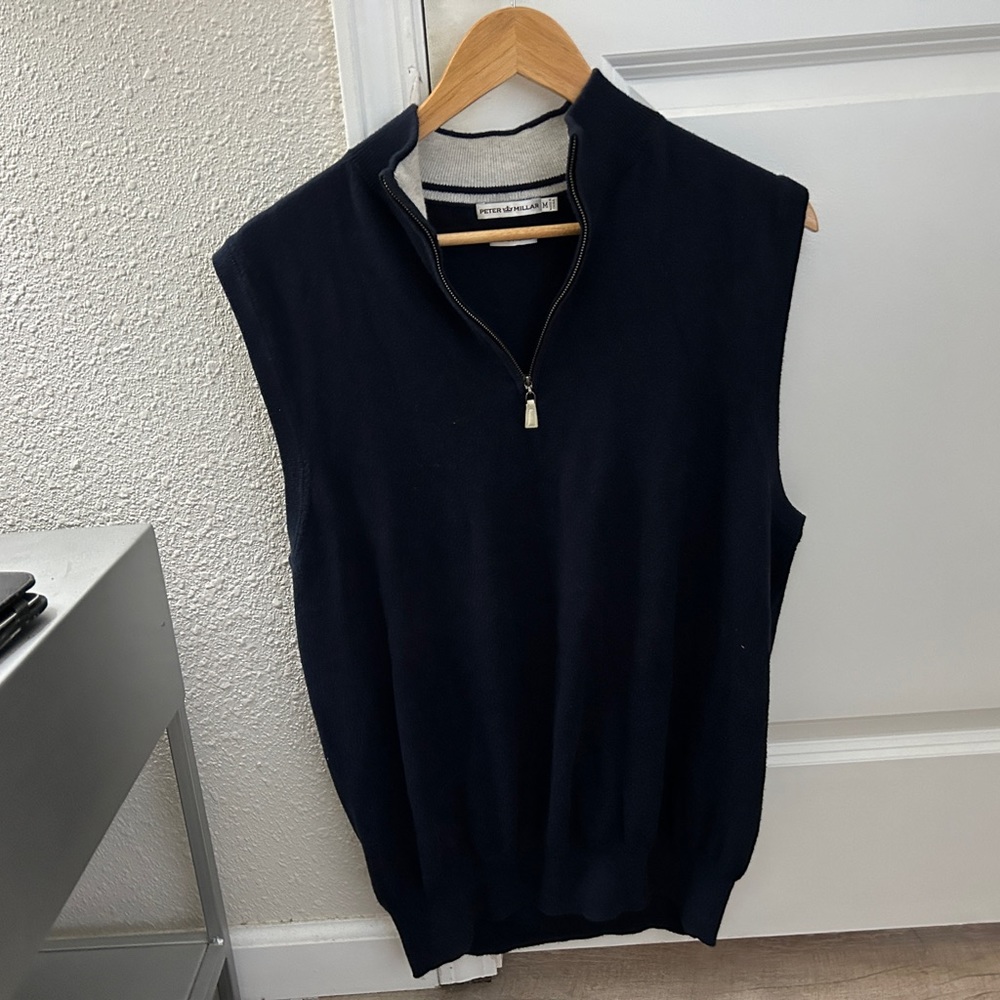 Peter Millar Navy Cotton/Cashmere Quarter-Zip Vest Size Medium